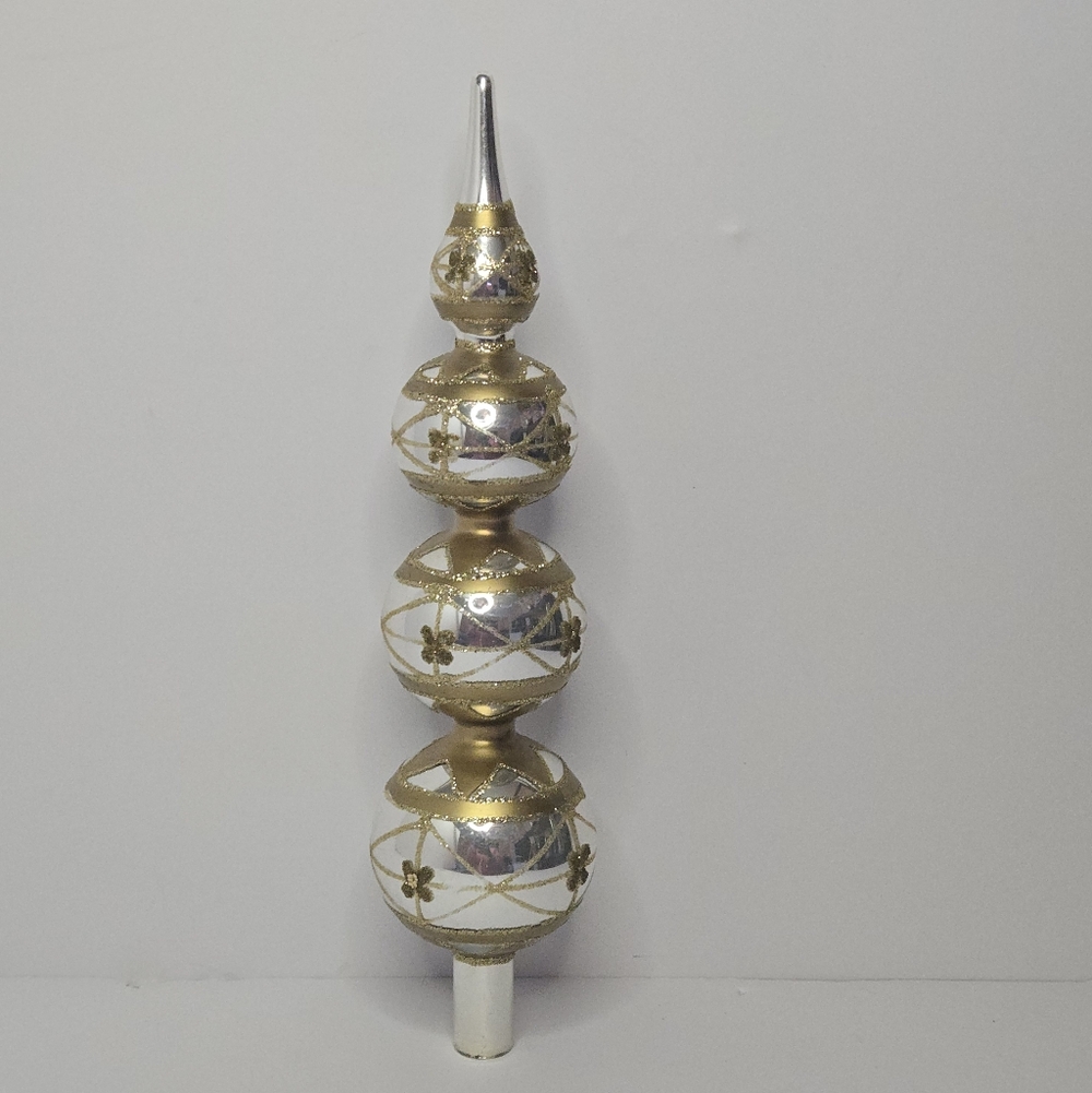 Vintage 12" Glass Tree Topper Finial Decor 4 Bulbs Tiered Silver Gold - Picture 4 of 15